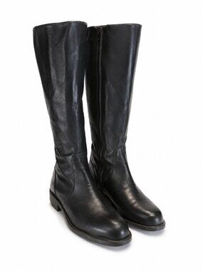 Frau Made in Italy Black Leather Riding Boots Tall Zip Womens 39 US 8